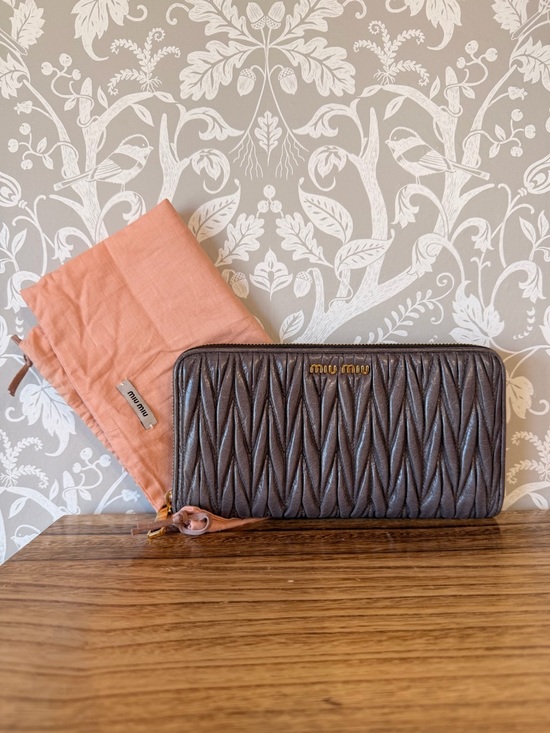 Miu Miu Handbags - Miu Miu Matelassé Gathered Gray Leather Zip Long Wallet w/ Dustbag NWOT
